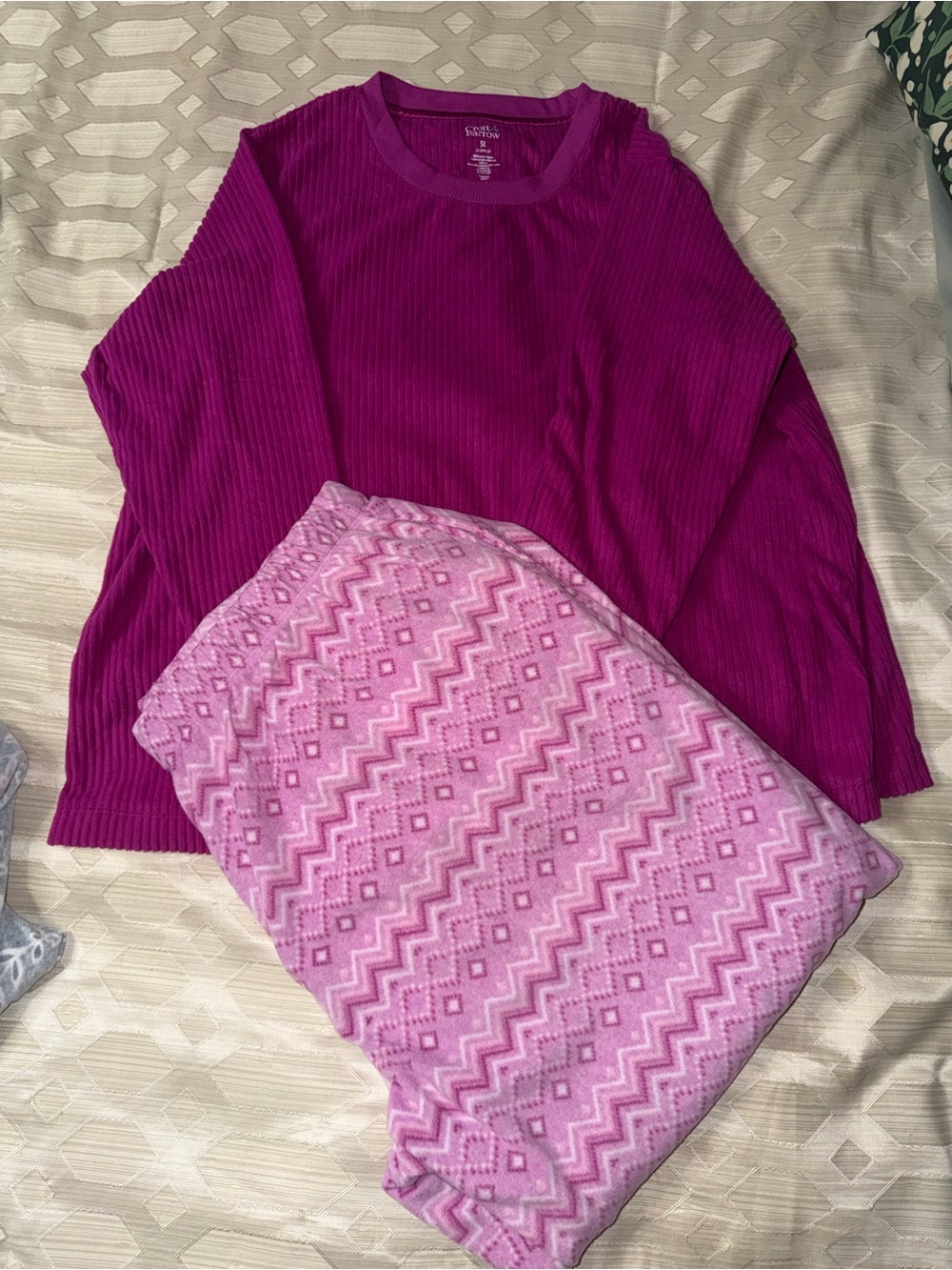 croft & barrow Two-Piece Pajama Set in Fuchsia and Light Pink